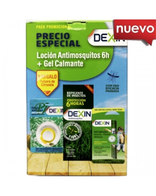 Dexin Loción Antimosquitos 100ml + Gel Calmante 2ml + 2 Pulseras Pack